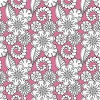 blanc contour paisley sur rose Contexte. vecteur ethnique sans couture modèle.