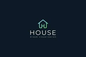 lettre h Facile et ligne art vert Couleur maison logo vecteur