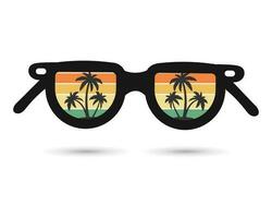 des lunettes de soleil avec réflexion paysage marin avec paume des arbres. été illustration, icône, vecteur