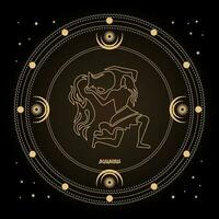 signe du zodiaque verseau, signe astrologique horoscope dans un cercle mystique avec la lune, le soleil et les étoiles. conception dorée, vecteur