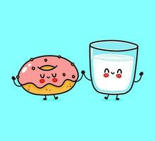 rose Donut et verre de Lait personnage. vecteur main tiré dessin animé kawaii personnages, illustration icône. marrant dessin animé content rose Donut et verre de Lait copains