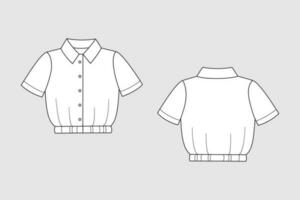 femelle chemisier vecteur modèle isolé sur une gris Contexte. de face et retour voir. contour mode technique esquisser de vêtements modèle.