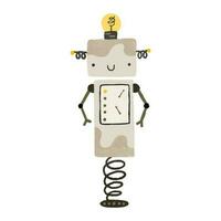 marrant dessin animé coloré des gamins robots. mignonne cyborg, rétro, Android, souriant personnages dans plat illustration isolé sur blanc Contexte. mignonne puéril illustration, autocollants, impression vecteur