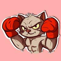 numérique art de une chat dessin animé personnage à la recherche dure et portant boxe gants. boxeur athlète minou portant mma et boîte équipement vecteur