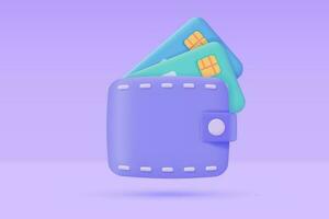 crédit carte et portefeuille 3d icônes.en ligne Paiement sans argent société pour achats. 3d illustration. vecteur