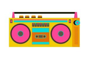 rétro cassette enregistreur. la musique joueur. boombox Années 90 style. retour à années 90. vieux façonné ancien boombox. nostalgie pour années 1990, années 2000. néon couleurs. coloré vecteur illustration