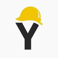 lettre y casque construction logo concept avec sécurité casque icône. ingénierie architecte logotype vecteur