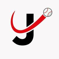 concept de logo de baseball lettre j avec modèle vectoriel d'icône de baseball en mouvement
