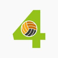 lettre 4 volley-ball logo concept avec en mouvement volée Balle icône. volley-ball des sports logotype modèle vecteur