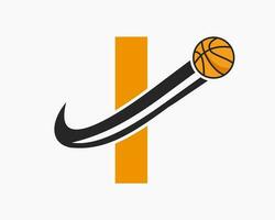 initiale lettre je basketball logo concept avec en mouvement basketball icône. panier Balle logotype symbole vecteur