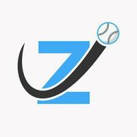 concept de logo de baseball lettre z avec modèle vectoriel d'icône de baseball en mouvement