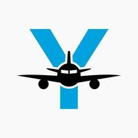 initiale lettre y Voyage logo concept avec en volant air avion symbole vecteur