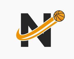 initiale lettre n basketball logo concept avec en mouvement basketball icône. panier Balle logotype symbole vecteur