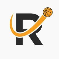 basketball logo sur lettre r concept. panier club symbole vecteur modèle