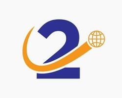 lettre 2 global logo conception. monde logotype symbole vecteur modèle
