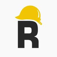 lettre r casque construction logo concept avec sécurité casque icône. ingénierie architecte logotype vecteur