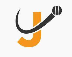 lettre j criquet logo concept avec en mouvement Balle icône pour criquet club symbole. joueur de cricket signe vecteur