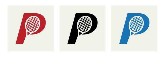 lettre p padel tennis logo. padel raquette logo conception. plage table tennis club symbole vecteur