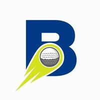 concept de logo de golf lettre b avec icône de balle de golf en mouvement. modèle de vecteur de symbole de logo de sport de hockey