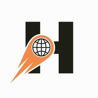 lettre h logo concept avec global monde icône vecteur modèle