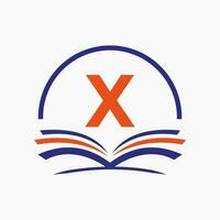 lettre x concept de livre de logo d'éducation. signe de carrière de formation, université, création de modèle de logo de graduation de l'académie vecteur