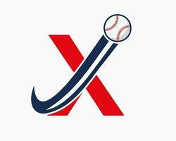 lettre initiale x concept de logo de baseball avec modèle vectoriel d'icône de baseball en mouvement