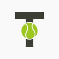 tennis logo sur lettre t. tennis sport académie, club logo signe vecteur