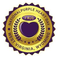 nationale violet cœur journée un événement sur 7e de août étiquette conception, badge conception, emblème, bannière, t chemise, logo, brillant et brillant badge conception vecteur illustration