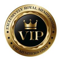 brillant VIP noir verre étiquette avec or couronne, VIP adhésion pour nuit club, luxe badge modèle, prime membre, Roi et reine couronne icône, Royal conception élément vecteur