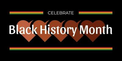 noir histoire mois bannière avec noir peau coloré cœurs et rayures avec couleurs de Afrique drapeau, noir histoire mois fête salutation. vecteur