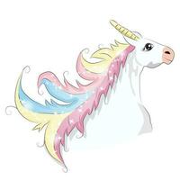 blanc Licorne illustration pour les enfants conception. arc en ciel cheveux. isolé. mignonne fantaisie animal. vecteur