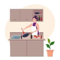femme utilisant un tablier de cuisine avec des ustensiles et des légumes vecteur