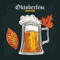 célébration du festival de l'oktoberfest avec de la bière en pot et des feuilles d'automne vecteur