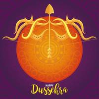 joyeux festival de dussehra avec flèche dorée sur fond violet et orange vecteur