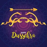 joyeux festival de dussehra avec flèche dorée sur fond violet vecteur