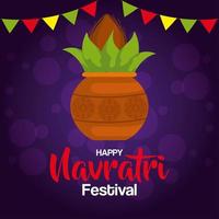 affiche de célébration joyeuse navratri avec plante en céramique et guirlandes suspendues vecteur