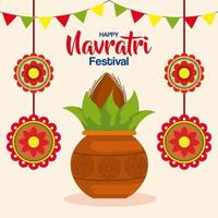 affiche de célébration joyeuse navratri avec plante dans un pot en céramique vecteur