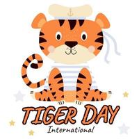 journée internationale du tigre le 29 juillet chapeau mignon de matoros tigre avec des rubans vecteur