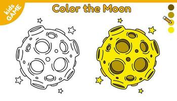 page de coloration livre pour enfants. Couleur dessin animé lune. contour planète de solaire système. activité pour Jardin d'enfants et préscolaire les enfants. vecteur noir et blanc conception sur espace thème.