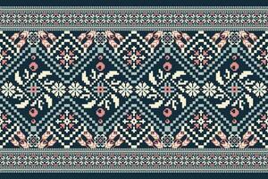 floral traverser point broderie sur marine bleu arrière-plan.géométrique ethnique Oriental modèle traditionnel.aztèque style abstrait vecteur illustration.design pour texture, tissu, vêtements, emballage, décoration.