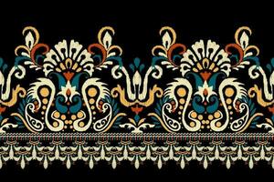 ikat floral paisley broderie sur noir background.ikat ethnique Oriental modèle traditionnel.aztèque style abstrait vecteur illustration.design pour texture, tissu, vêtements, emballage, décoration, sarong, écharpe