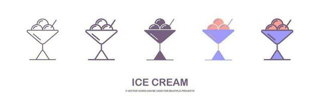 ensemble de la glace crème Icônes. congelé yaourt, la glace crème sundae, vanille, Chocolat. isolé sur blanc Contexte. vecteur