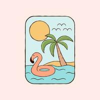 tropical paume arbre été plage vacances logo badge illustration, minimal Voyage logo vecteur