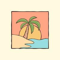 tropical le coucher du soleil été plage vacances logo badge illustration, minimal Voyage logo vecteur