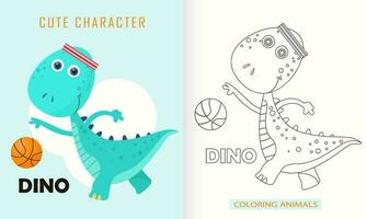 animal personnage coloration livre pour mignonne dinosaures vecteur