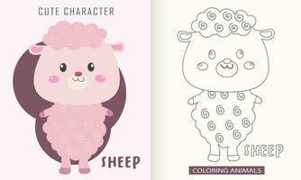 animal personnage coloration livre pour mignonne mouton vecteur