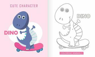 animal personnage coloration livre pour mignonne dinosaures vecteur