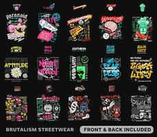 brutalisme T-shirt dessins empaqueter, vêtement de rue T-shirt dessins ouvrages d'art ensemble, graffiti vecteur collection pour vêtements et Vêtements impression