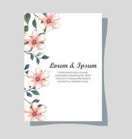 carte de voeux, invitation de mariage avec décoration de fleurs, de branches et de feuilles vecteur