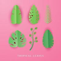 ensemble de feuilles tropicales d'été dans un style papercut vecteur